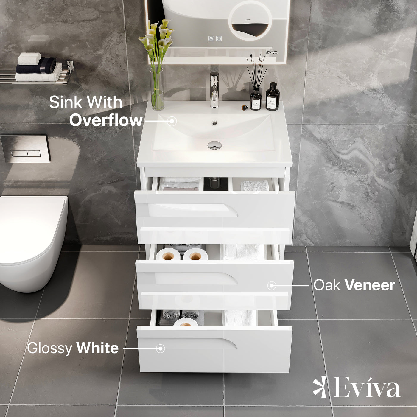 Joy 24"W x 18"D White Bathroom Vanity with White Porcelain Countertop and Integrated Sink