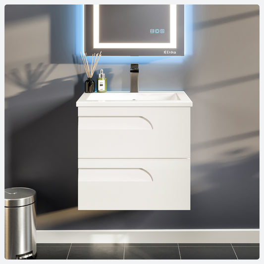 Joy 28"W x 18"D White Wall Mount Bathroom Vanity with Porcelain Countertop and Integrated Sink