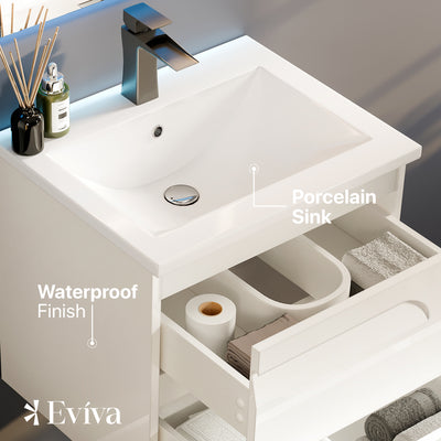 Joy 24"W x 18"D White Wall Mount Bathroom Vanity with White Porcelain Countertop and Integrated Sink