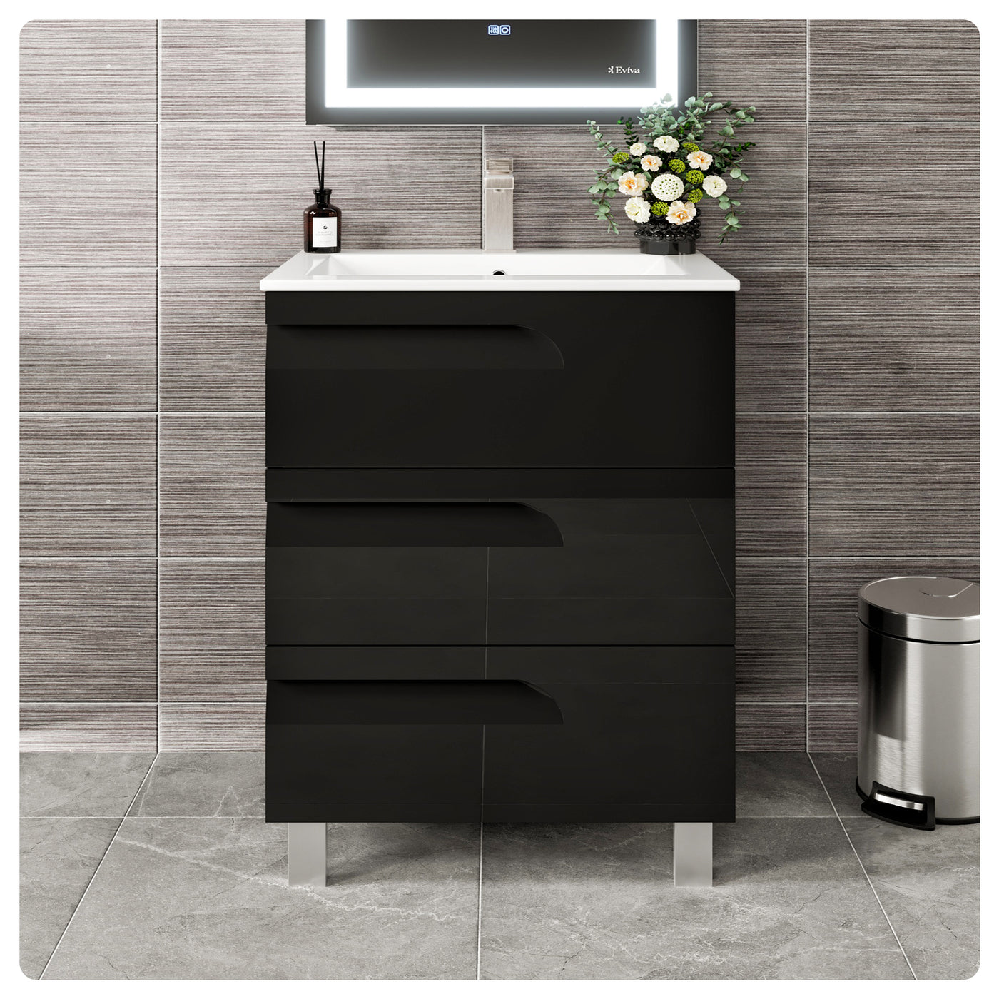 Joy 28"W x 18"D Black Bathroom Vanity with White Porcelain Countertop and Integrated Sink