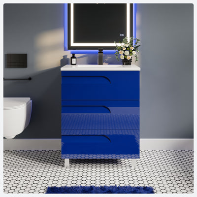 Joy 28"W x 18"D Blue Bathroom Vanity with White Porcelain Countertop and Integrated Sink