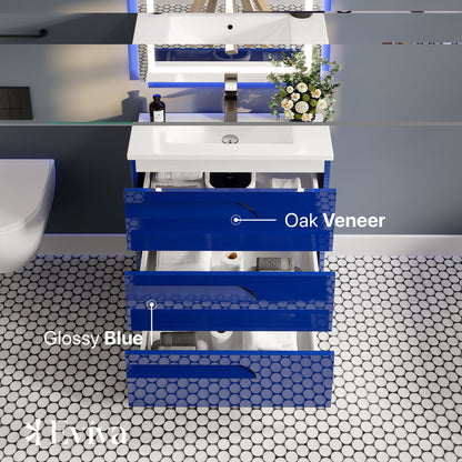 Joy 28 in. Blue Single Sink Bath Vanity with Porcelain Top and Integrated Sink