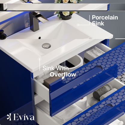 Joy 28 in. Blue Single Sink Bath Vanity with Porcelain Top and Integrated Sink