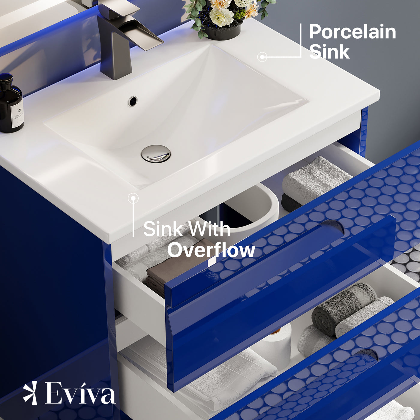 Joy 28"W x 18"D Blue Bathroom Vanity with White Porcelain Countertop and Integrated Sink