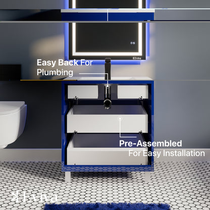 Joy 28 in. Blue Single Sink Bath Vanity with Porcelain Top and Integrated Sink