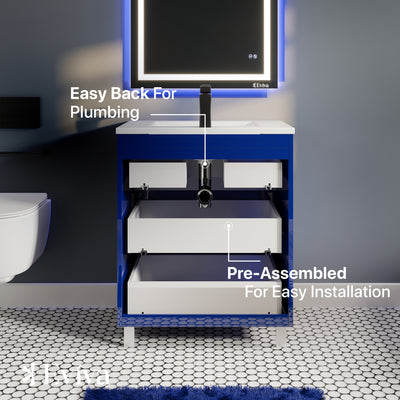 Joy 28"W x 18"D Blue Bathroom Vanity with White Porcelain Countertop and Integrated Sink