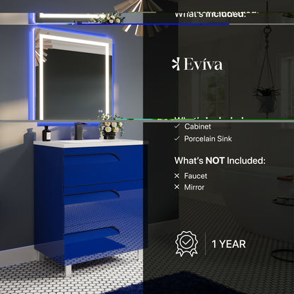 Joy 28 in. Blue Single Sink Bath Vanity with Porcelain Top and Integrated Sink