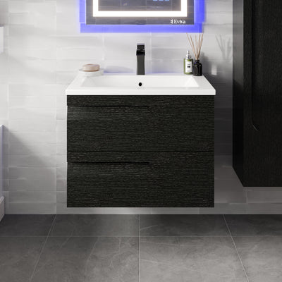 Joy 28"W x 18"D Blackwood Wall Mount Bathroom Vanity with White Porcelain Countertop and Integrated Sink