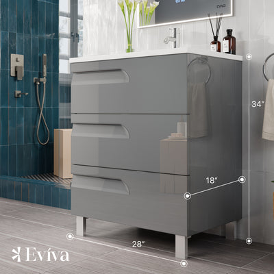 Joy 28"W x 18"D Gray Bathroom Vanity with White Porcelain Countertop and Integrated Sink