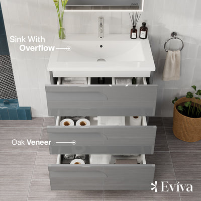 Joy 28"W x 18"D Gray Bathroom Vanity with White Porcelain Countertop and Integrated Sink