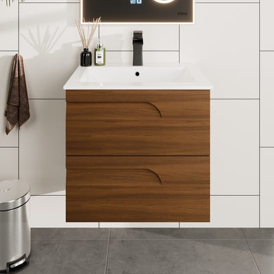 Joy 28"W x 18"D Graywood Wall Mount Bathroom Vanity with White Porcelain Countertop and Integrated Sink