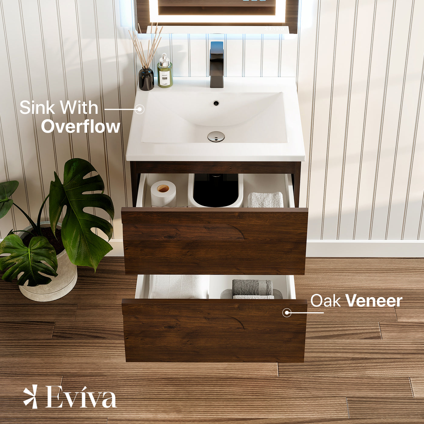 Joy 28"W x 18"D Rosewood Wall Mount Bathroom Vanity with White Porcelain Countertop and Integrated Sink