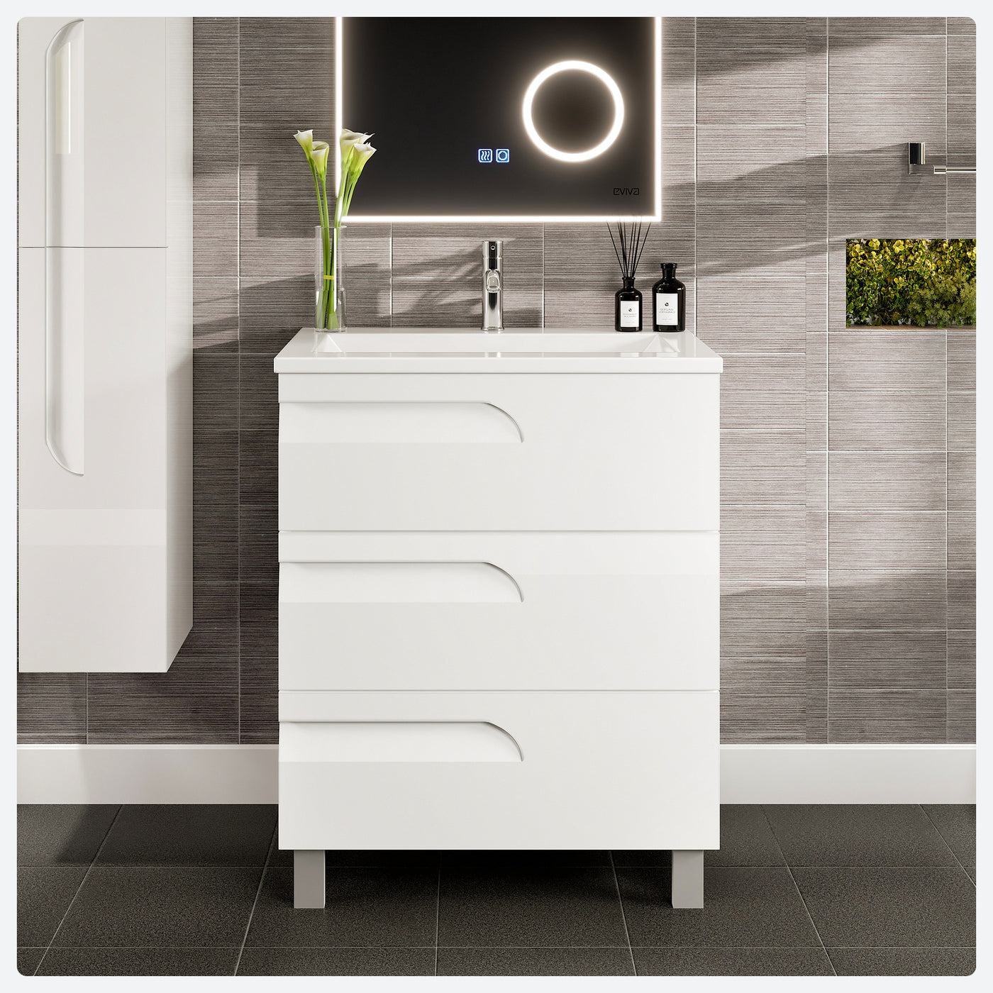 Joy 28"W x 18"D White Bathroom Vanity with White Porcelain Countertop and Integrated Sink