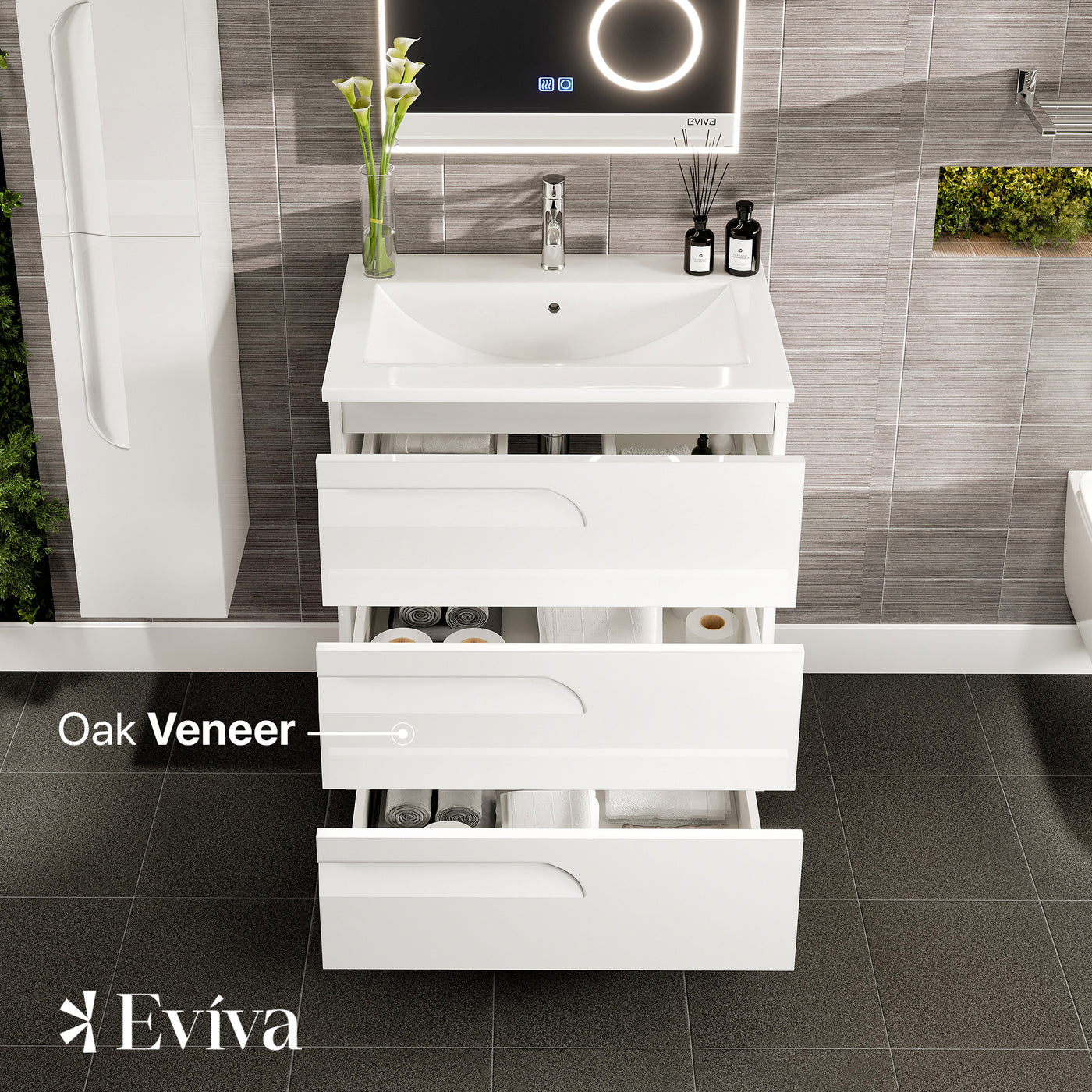 Joy 28"W x 18"D White Bathroom Vanity with White Porcelain Countertop and Integrated Sink