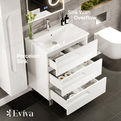 Joy 28"W x 18"D White Bathroom Vanity with White Porcelain Countertop and Integrated Sink