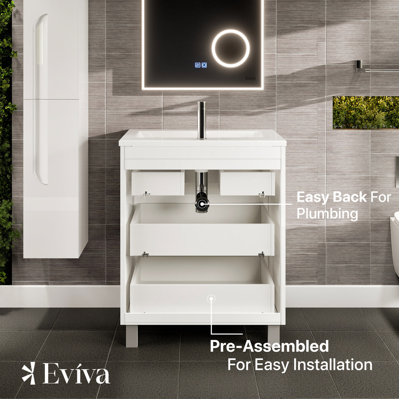 Joy 28"W x 18"D White Bathroom Vanity with White Porcelain Countertop and Integrated Sink