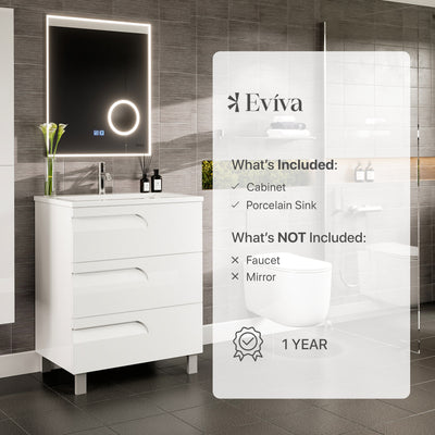 Joy 28"W x 18"D White Bathroom Vanity with White Porcelain Countertop and Integrated Sink