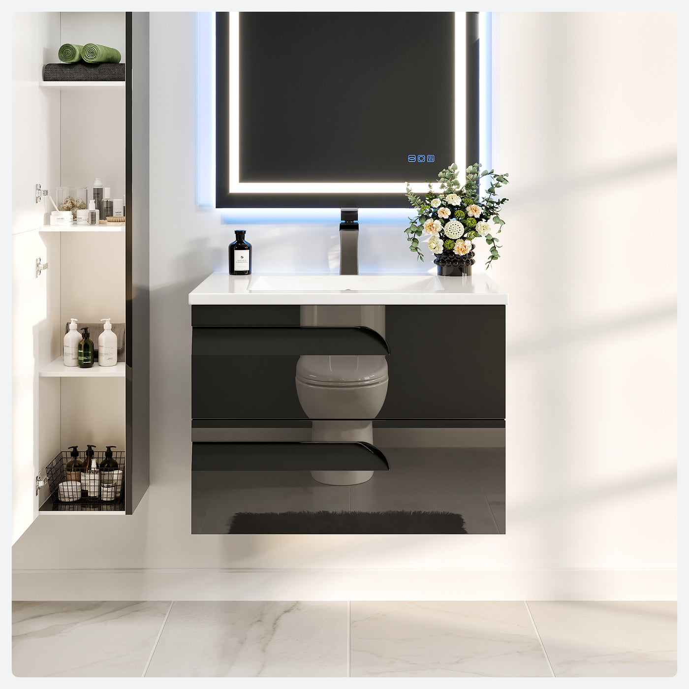 Joy 32"W x 18"D Black Wall Mount Bathroom Vanity with White Porcelain Countertop and Integrated Sink