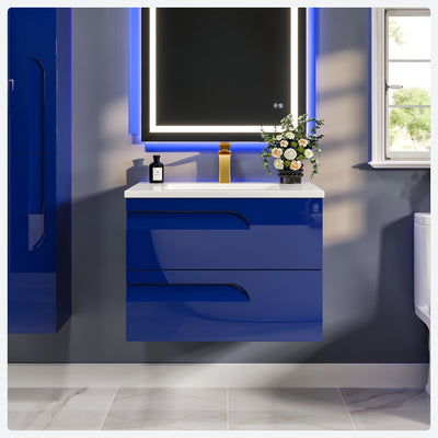 Joy 32"W x 18"D Blue Wall Mount Bathroom Vanity with White Porcelain Countertop and Integrated Sink