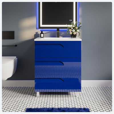 Joy 32"W x 18"D Blue Bathroom Vanity with White Porcelain Countertop and Integrated Sink