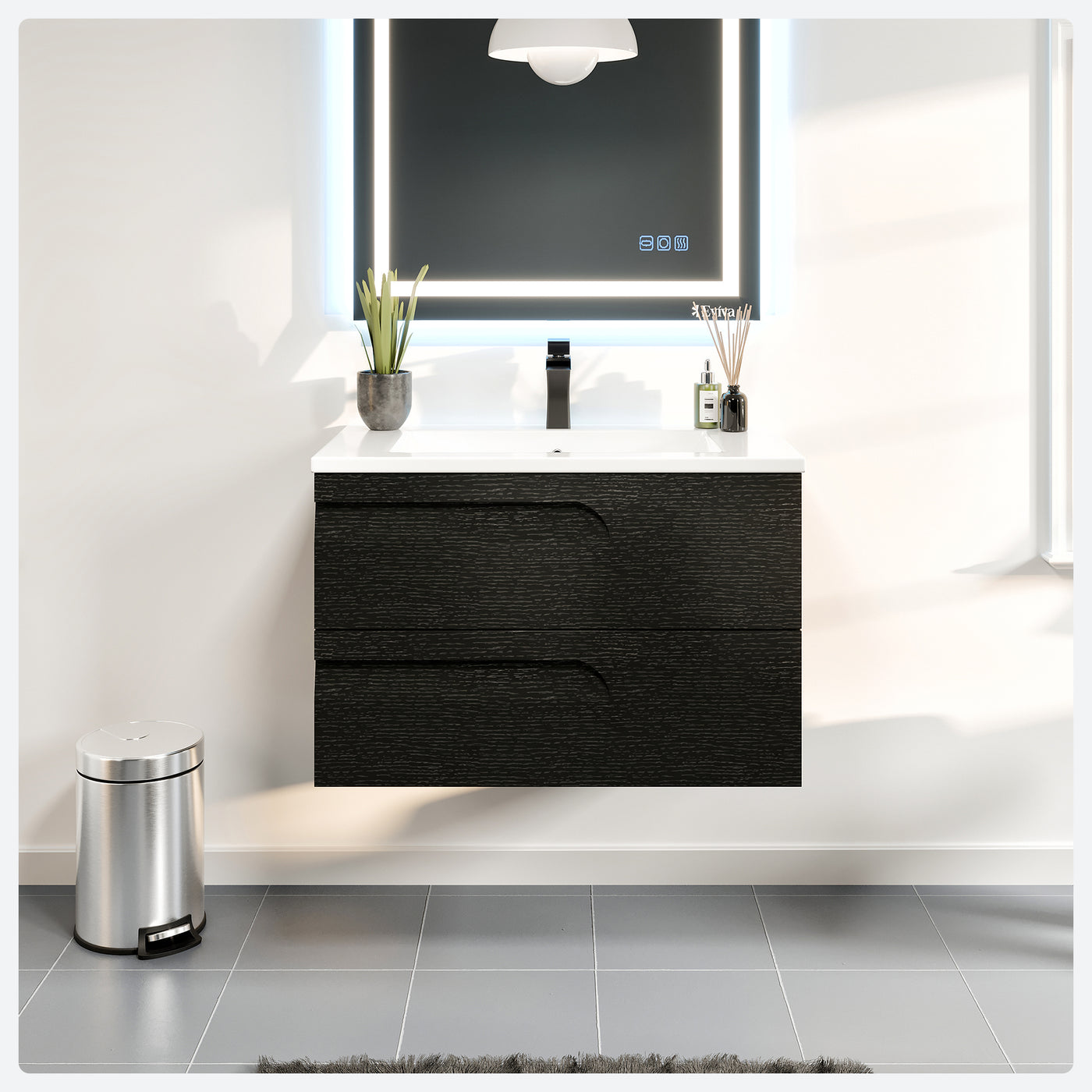 Joy 32"W x 18"D Blackwood Wall Mount Bathroom Vanity with White Porcelain Countertop and Integrated Sink