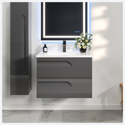 Joy 32"W x 18"D Gray Wall Mount Bathroom Vanity with White Porcelain Countertop and Integrated Sink