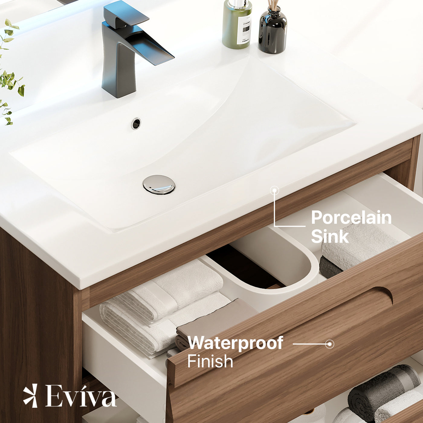 Joy 32"W x 18"D Graywood Wall Mount Bathroom Vanity with White Porcelain Countertop and Integrated Sink