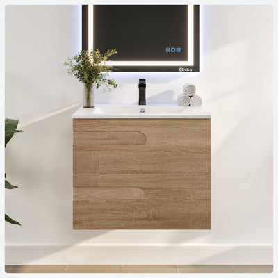 Joy 32"W x 18"D Maple Wall Mount Bathroom Vanity with White Porcelain Countertop and Integrated Sink