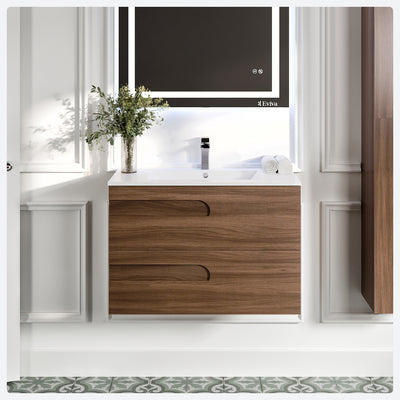 Joy 32"W x 18"D Rosewood Wall Mount Bathroom Vanity with White Porcelain Countertop and Integrated Sink