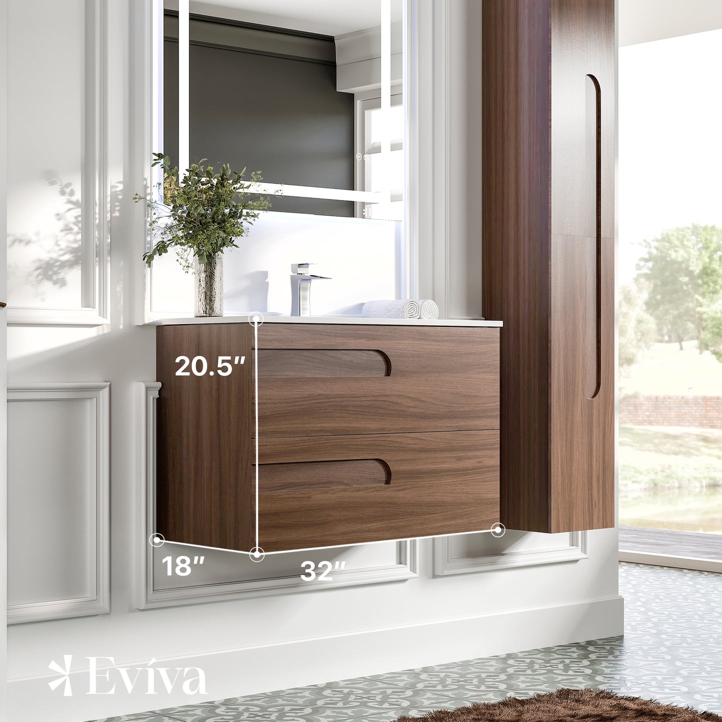 Joy 32"W x 18"D Rosewood Bathroom Vanity with Porcelain Countertop and Integrated Sink
