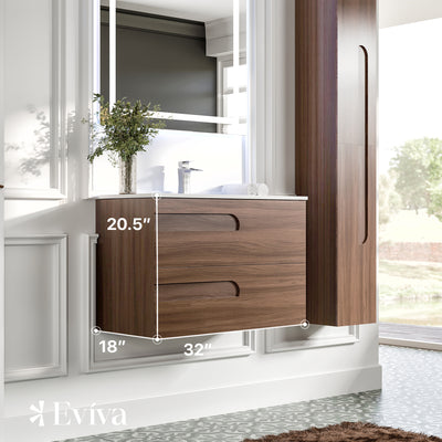 Joy 32"W x 18"D Rosewood Wall Mount Bathroom Vanity with White Porcelain Countertop and Integrated Sink