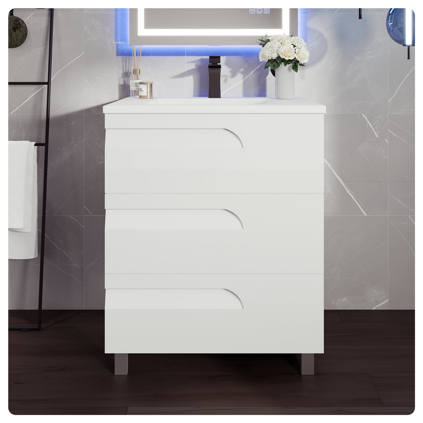 Joy 32"W x 18"D White Bathroom Vanity with White Porcelain Countertop and Integrated Sink