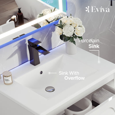 Joy 32"W x 18"D White Bathroom Vanity with White Porcelain Countertop and Integrated Sink