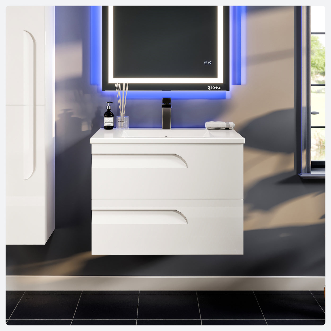 Joy 32"W x 18"D White Wall Mount Bathroom Vanity with White Porcelain Countertop and Integrated Sink