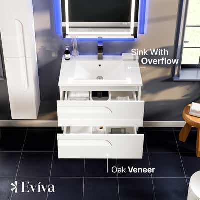 Joy 32"W x 18"D White Wall Mount Bathroom Vanity with White Porcelain Countertop and Integrated Sink