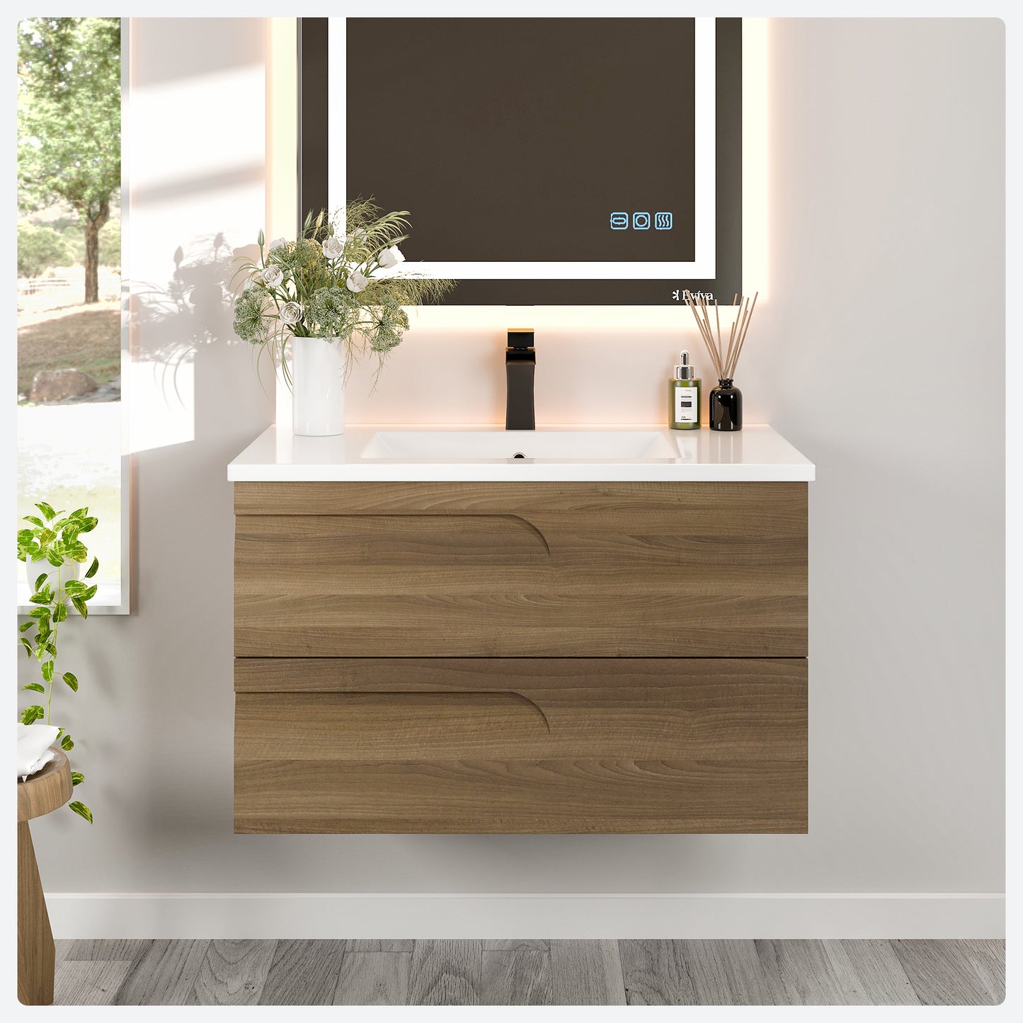 Joy 36"W x 18"D Graywood Bathroom Vanity with Porcelain Countertop and Integrated Sink