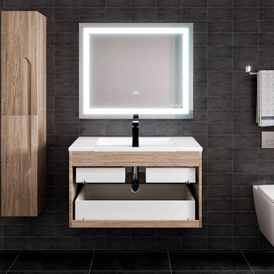 Joy 36"W x 18"D Maple Wall Mount Bathroom Vanity with White Porcelain Countertop and Integrated Sink