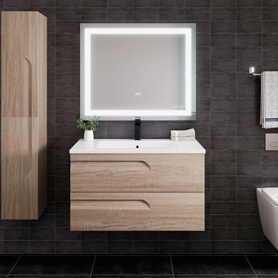 Joy 36"W x 18"D Maple Wall Mount Bathroom Vanity with White Porcelain Countertop and Integrated Sink