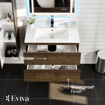 Joy 36"W x 18"D Rosewood Wall Mount Bathroom Vanity with White Porcelain Countertop and Integrated Sink