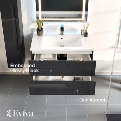 Joy 40"W x 18"D Black Wall Mount Bathroom Vanity with White Porcelain Countertop and Integrated Sink