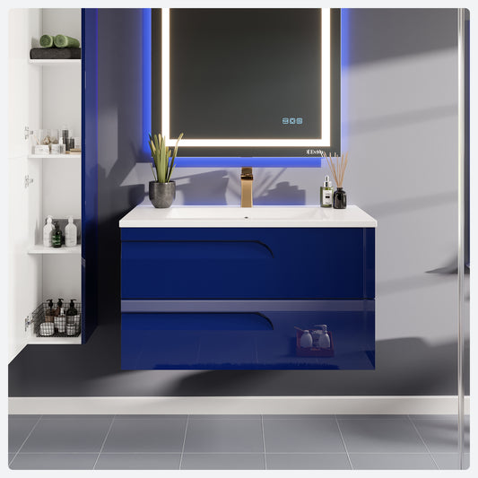 Joy 39"W x 18"D Blue Wall Mount Bathroom Vanity with Porcelain Countertop and Integrated Sink