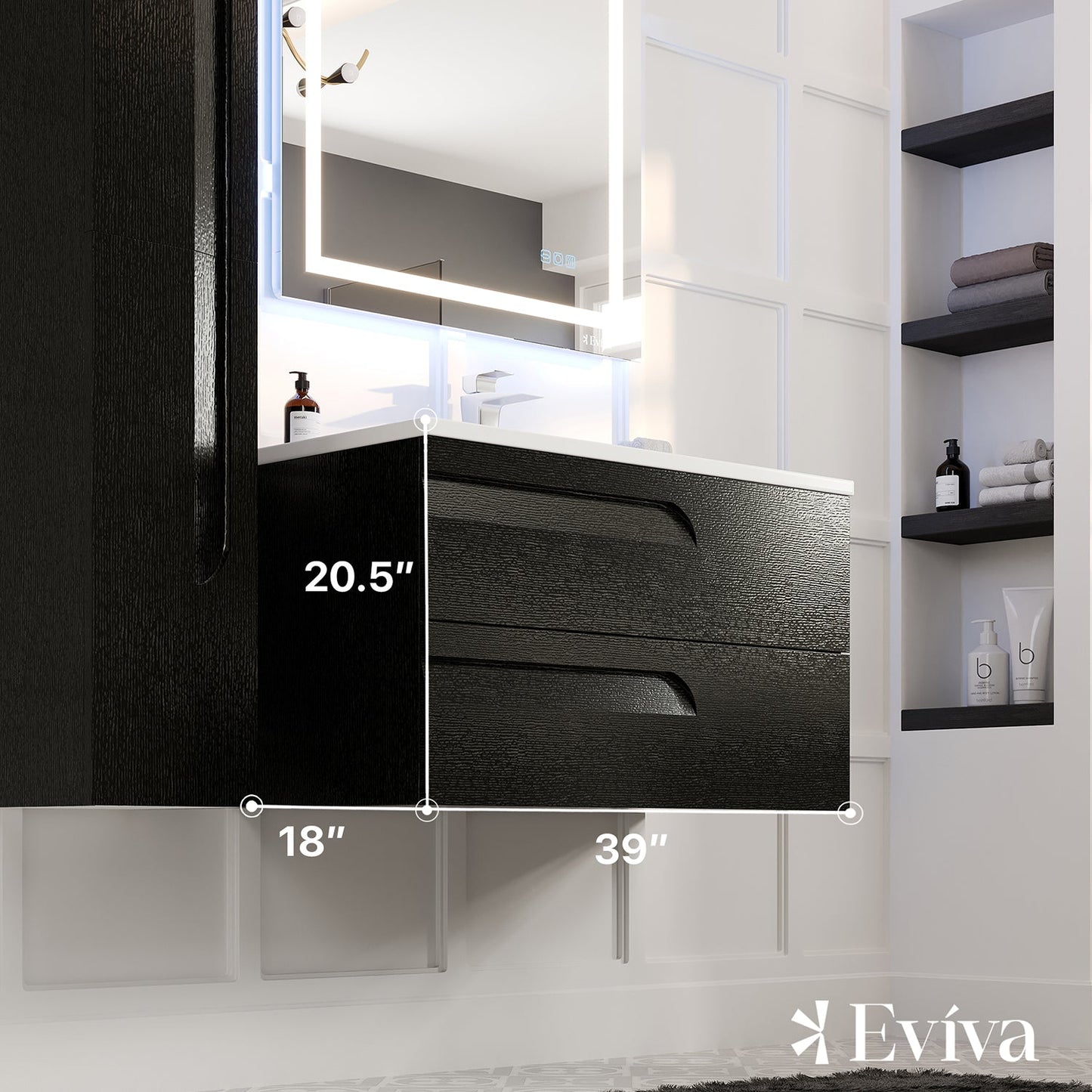 Eviva Joy 39" Blackwood Wall Mount Bathroom Vanity w/ White Integrated Top