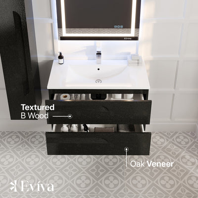 Joy 40"W x 18"D Blackwood Wall Mount Bathroom Vanity with White Porcelain Countertop and Integrated Sink