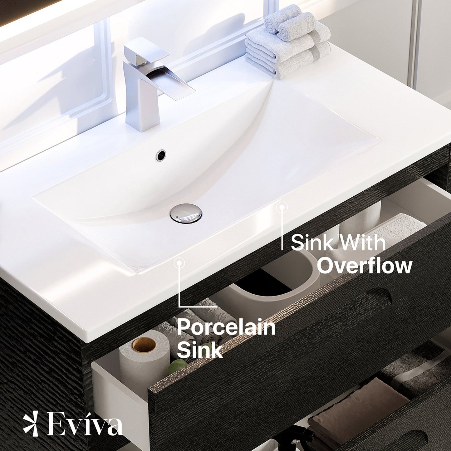 Eviva Joy 39" Blackwood Wall Mount Bathroom Vanity w/ White Integrated Top