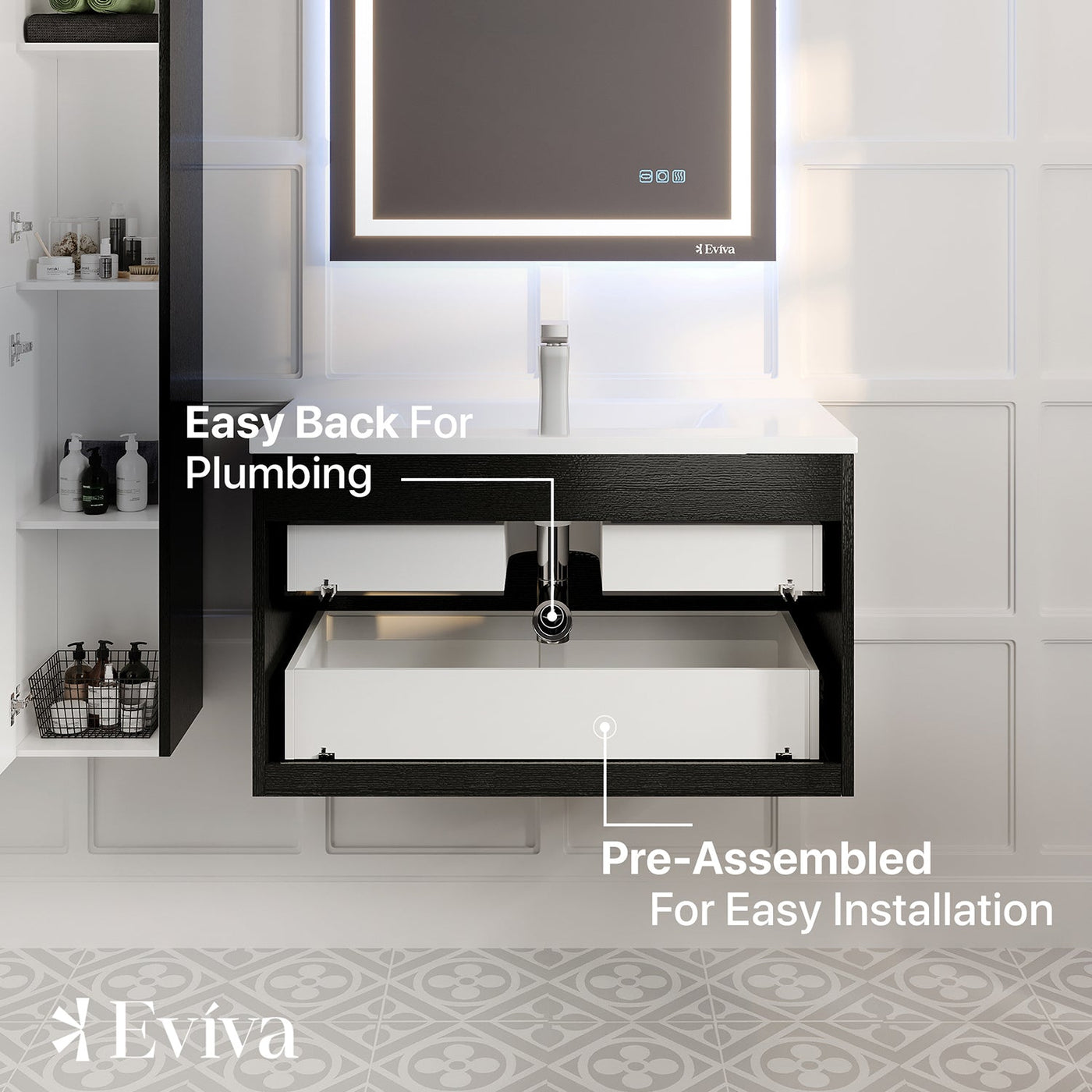 Joy 40"W x 18"D Blackwood Wall Mount Bathroom Vanity with White Porcelain Countertop and Integrated Sink