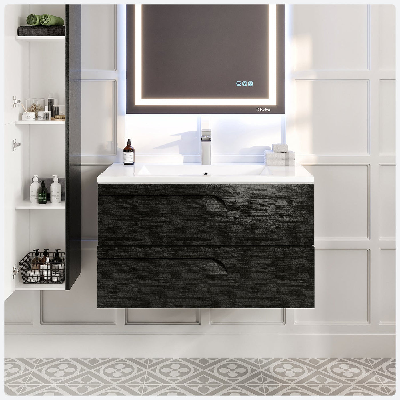 Joy 40"W x 18"D Blackwood Wall Mount Bathroom Vanity with White Porcelain Countertop and Integrated Sink