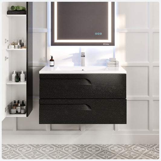 Joy 39"W x 18"D Blackwood Wall Mount Bathroom Vanity with Porcelain Countertop and Integrated Sink