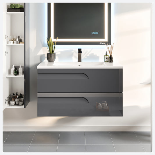 Joy 39"W x 18"D Gray Wall Mount Bathroom Vanity with Porcelain Countertop and Integrated Sink