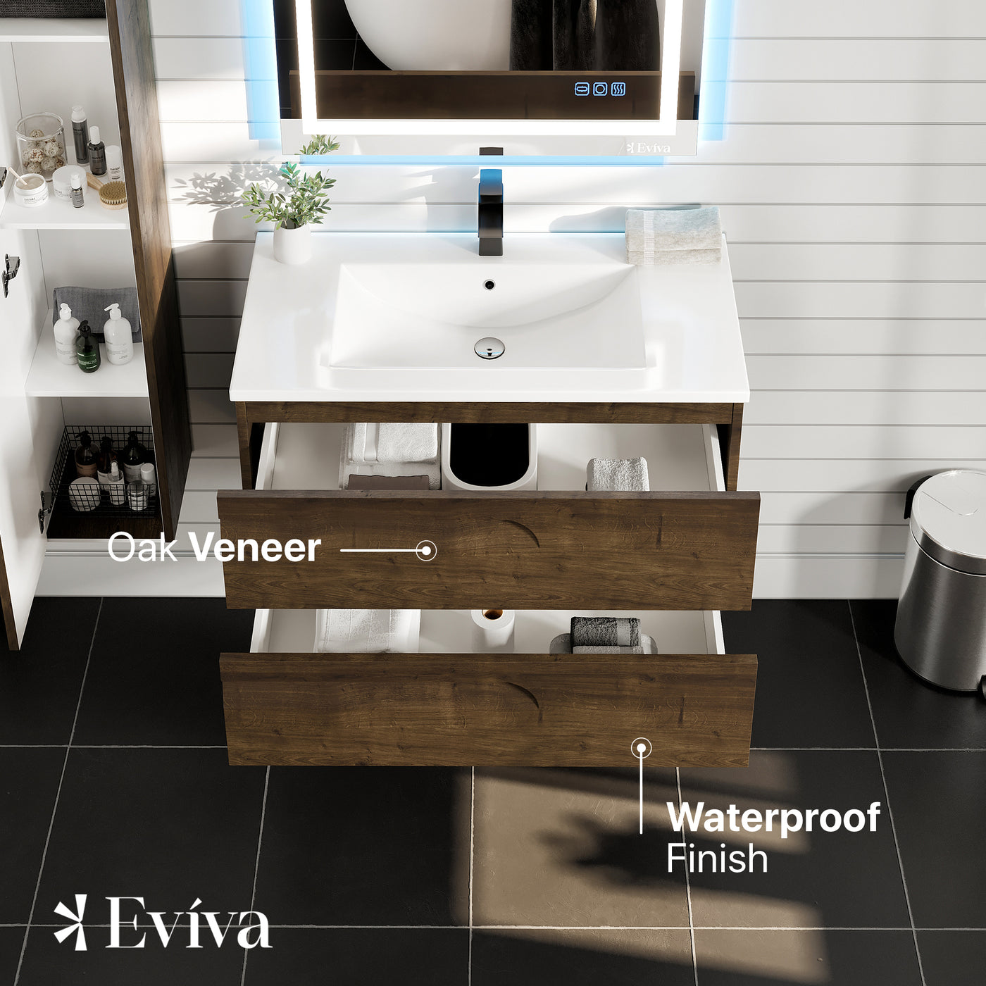Joy 40"W x 18"D Rosewood Wall Mount Bathroom Vanity with White Porcelain Countertop and Integrated Sink