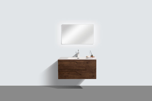 Joy 39"W x 18"D Rosewood Wall Mount Bathroom Vanity with Porcelain Countertop and Integrated Sink
